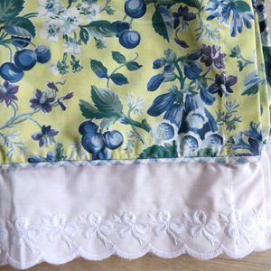 Vintage Floral Valance Wide Lace Ruffle Edge 17.5" x 86" Yellow Blue Cottage